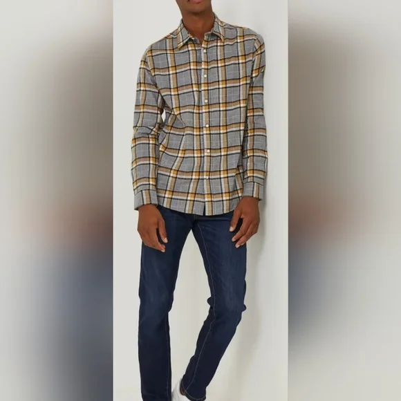 Matalan Easy Grey & Ochre Check Shirt Size M - Picture 1 of 6